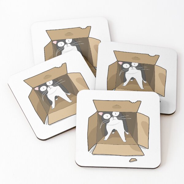 Item preview, Funny Wide Eyed Tuxedo Cat In Cardboard Box Chewed Box Art designed and sold by The Upside Down.