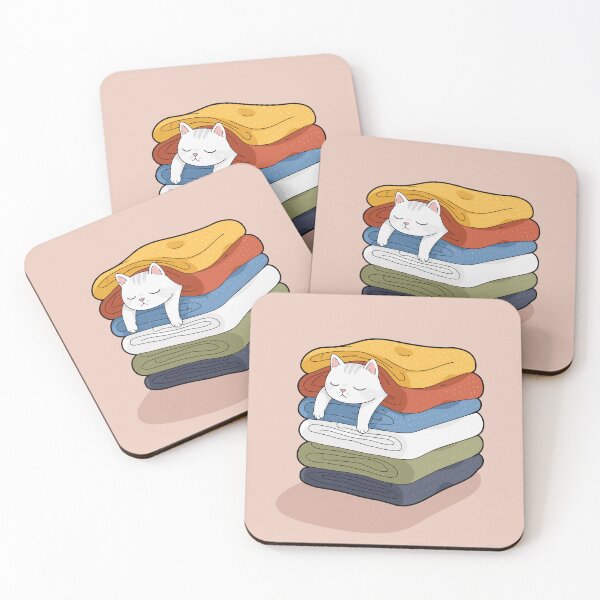 Item preview, Cozy White Cat Sleeping In Warm Folded Laundry Pile Cute Graphic Art designed and sold by The Upside Down.