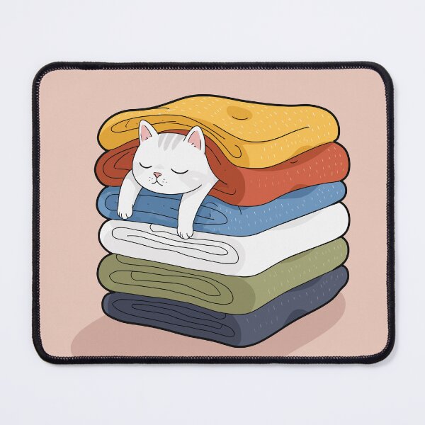 Item preview, Cozy White Cat Sleeping In Warm Folded Laundry Pile Cute Graphic Art designed and sold by The Upside Down.