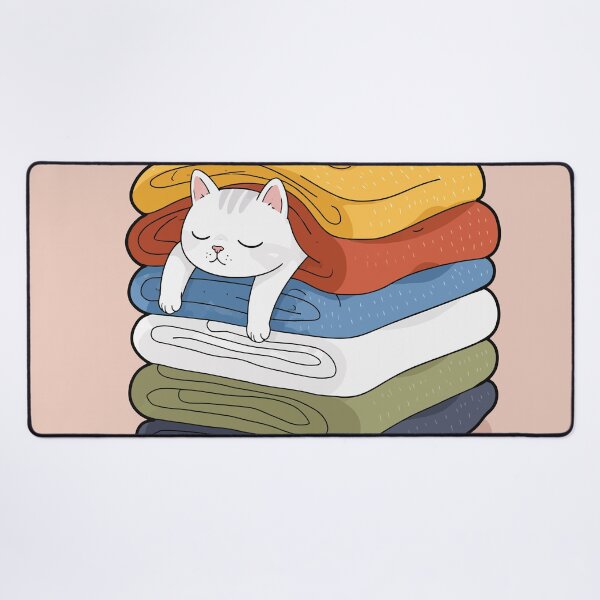 Item preview, Cozy White Cat Sleeping In Warm Folded Laundry Pile Cute Graphic Art designed and sold by The Upside Down.