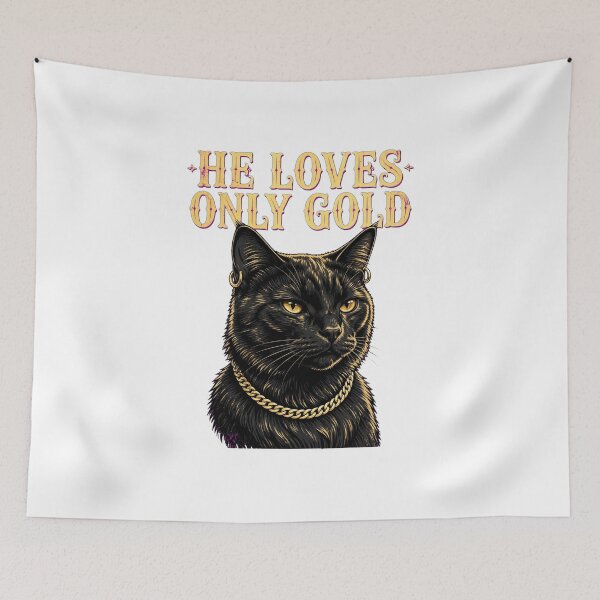 Item preview, Bombay Cat He Loves Only Gold - Luxury Black Cat Art designed and sold by Ghostlycats2026.