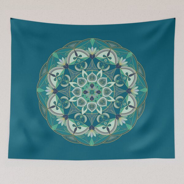 Item preview, "Emerald Ocean" Teal Green Floral Mandala designed and sold by CattDesigns.