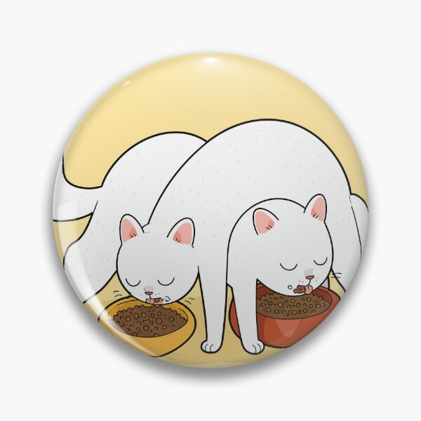 Item preview, Funny White Cats Tangled Eating Food Bowls Comic Sibling Graphic Art designed and sold by The Upside Down.