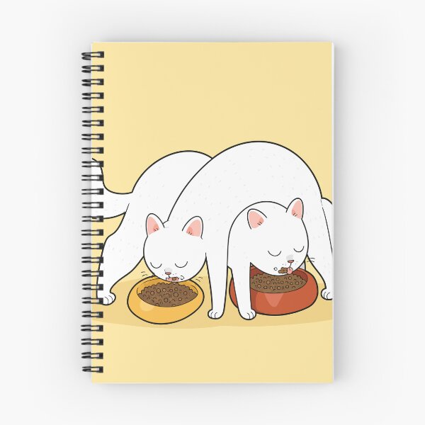 Item preview, Funny White Cats Tangled Eating Food Bowls Comic Sibling Graphic Art designed and sold by The Upside Down.