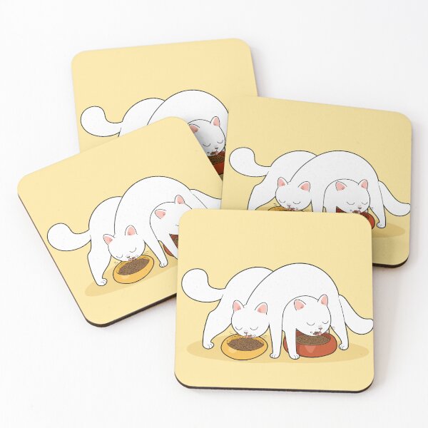 Item preview, Funny White Cats Tangled Eating Food Bowls Comic Sibling Graphic Art designed and sold by The Upside Down.