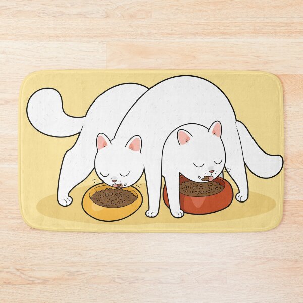 Item preview, Funny White Cats Tangled Eating Food Bowls Comic Sibling Graphic Art designed and sold by The Upside Down.