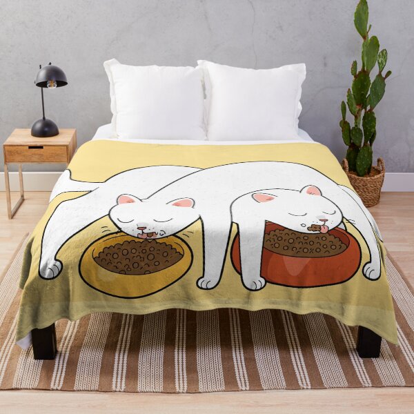 Item preview, Funny White Cats Tangled Eating Food Bowls Comic Sibling Graphic Art designed and sold by The Upside Down.