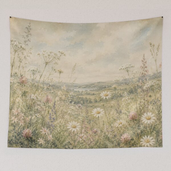 Item preview, Wildflower Meadow Oil Painting Soft Vintage Landscape designed and sold by Jozefin's Studio.