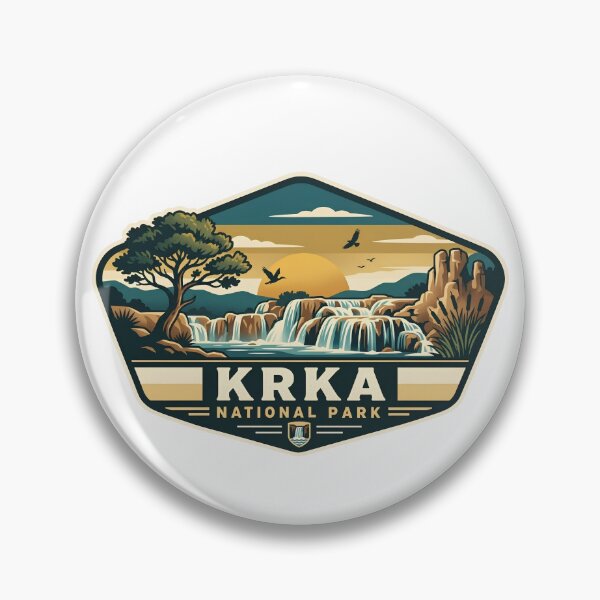 Item preview, Krka National Park Croatia Waterfalls Vintage Retro Travel Badge designed and sold by LittleArij.