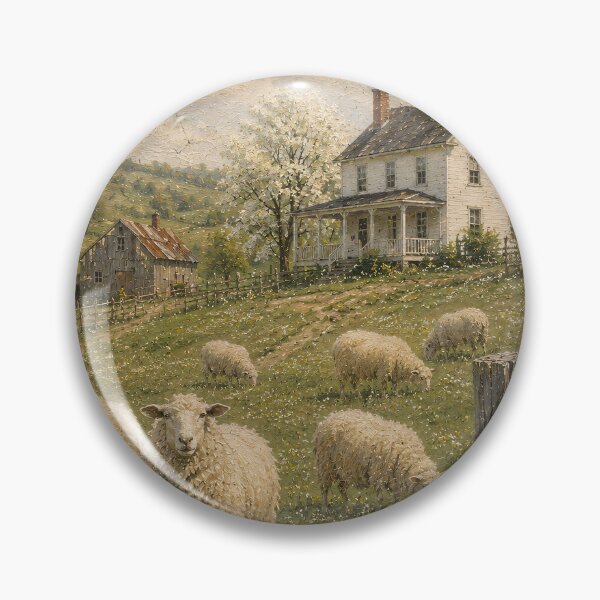Item preview, Vintage Pastoral Oil Painting Sheep in Meadow designed and sold by Jozefin's Studio.