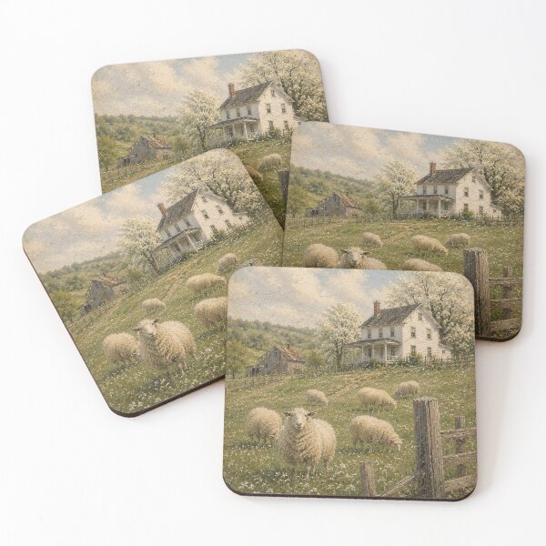 Item preview, Vintage Pastoral Oil Painting Sheep in Meadow designed and sold by Jozefin's Studio.
