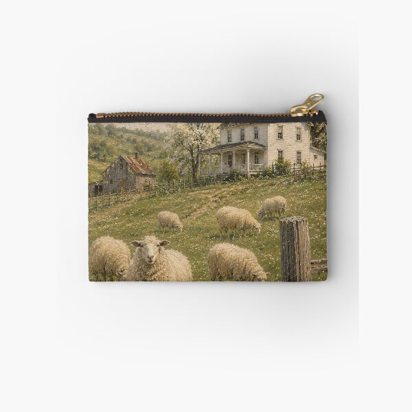 Item preview, Vintage Pastoral Oil Painting Sheep in Meadow designed and sold by Jozefin's Studio.