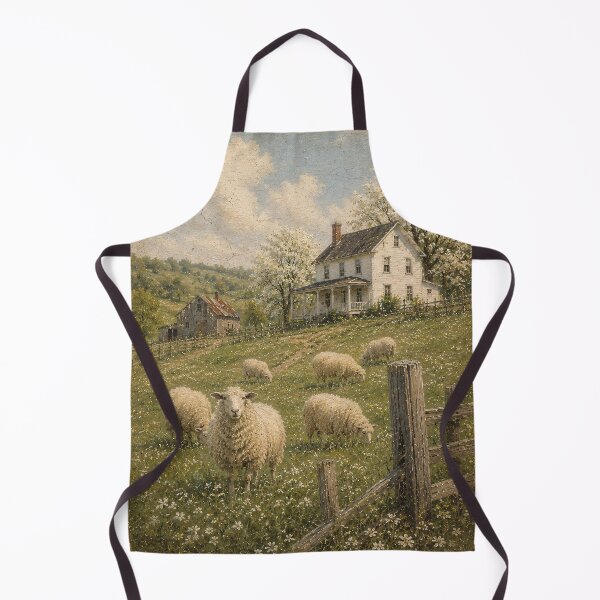 Item preview, Vintage Pastoral Oil Painting Sheep in Meadow designed and sold by Jozefin's Studio.