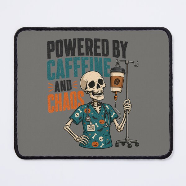 Item preview, Powered By Caffeine And Chaos Shirt, Comfort Colors® Skeleton Nurse Tee, Funny Halloween Healthcare Graphic designed and sold by TshirtsLabs.