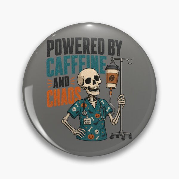 Item preview, Powered By Caffeine And Chaos Shirt, Comfort Colors® Skeleton Nurse Tee, Funny Halloween Healthcare Graphic designed and sold by TshirtsLabs.
