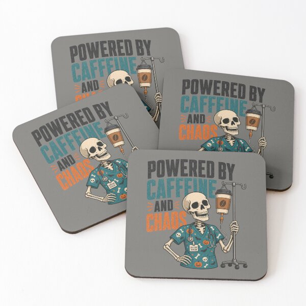 Item preview, Powered By Caffeine And Chaos Shirt, Comfort Colors® Skeleton Nurse Tee, Funny Halloween Healthcare Graphic designed and sold by TshirtsLabs.