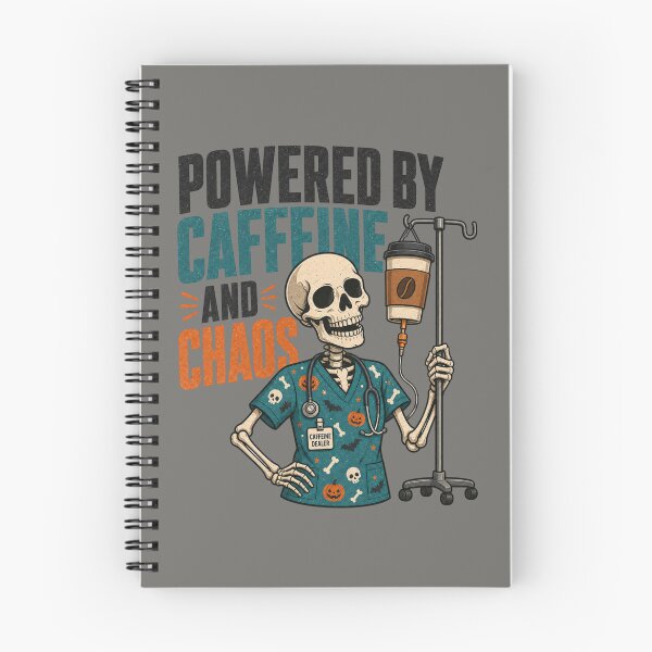 Item preview, Powered By Caffeine And Chaos Shirt, Comfort Colors® Skeleton Nurse Tee, Funny Halloween Healthcare Graphic designed and sold by TshirtsLabs.