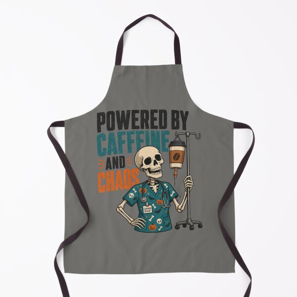 Item preview, Powered By Caffeine And Chaos Shirt, Comfort Colors® Skeleton Nurse Tee, Funny Halloween Healthcare Graphic designed and sold by TshirtsLabs.