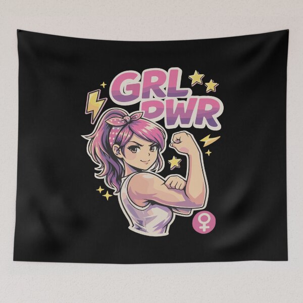 Item preview, GRL PWR Anime Girl – Strong woman shows biceps designed and sold by Pineapple-Tree.