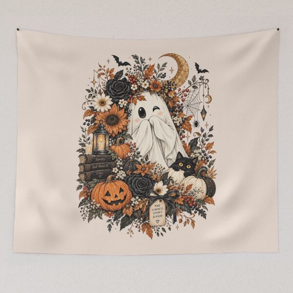 Item preview, Floral Ghost, Cute Boho Halloween Fall, Vintage Spooky Ghost with Floral Pattern, Autumn Halloween Gift designed and sold by Quiajia.