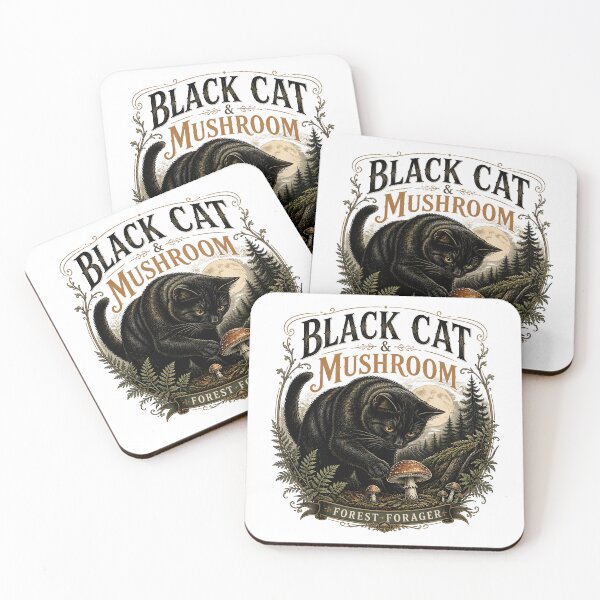 Item preview, BLACK CAT & MUSHROOM Forest Forager Halloween Gothic Engraving designed and sold by LiviuGligoros.