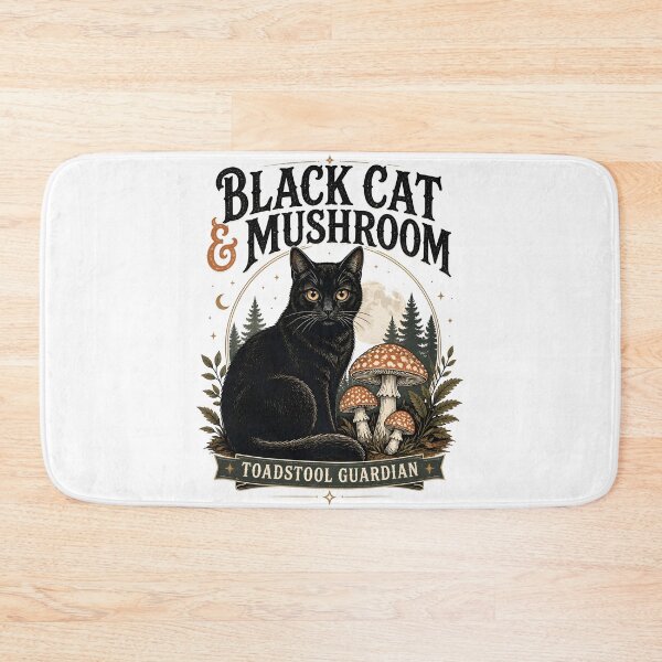 Item preview, BLACK CAT & MUSHROOM Toadstool Guardian Halloween Vintage Screen Print designed and sold by LiviuGligoros.