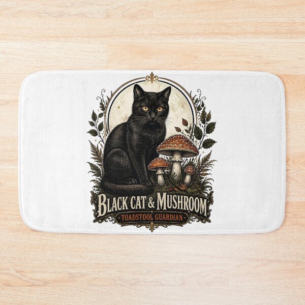 Item preview, BLACK CAT & MUSHROOM Toadstool Guardian Halloween Gothic Engraving designed and sold by LiviuGligoros.