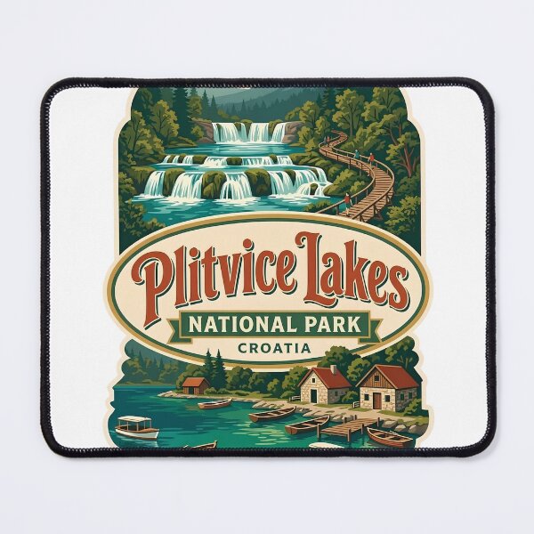 Item preview, Plitvice Lakes National Park Croatia Waterfalls Vintage Travel Emblem designed and sold by LittleArij.
