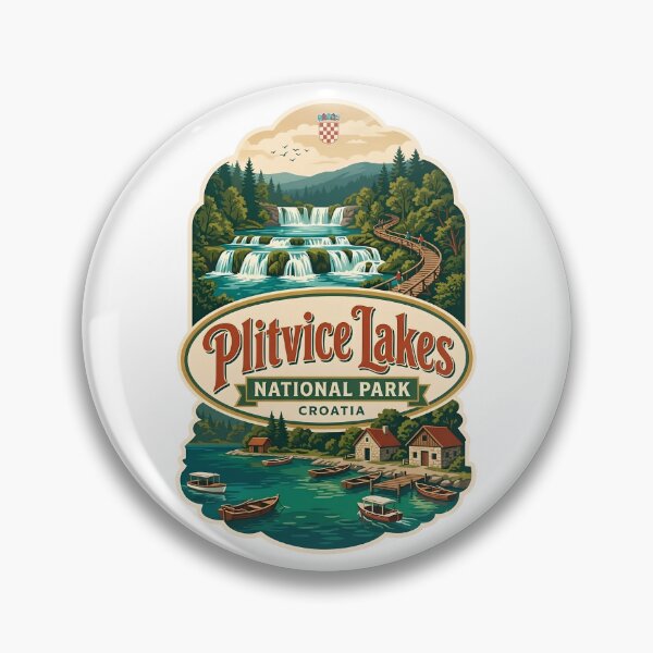 Item preview, Plitvice Lakes National Park Croatia Waterfalls Vintage Travel Emblem designed and sold by LittleArij.