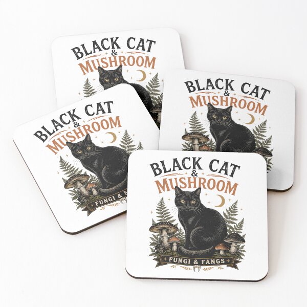 Item preview, BLACK CAT & MUSHROOM Fungi & Fangs Halloween Vintage Screen Print designed and sold by LiviuGligoros.