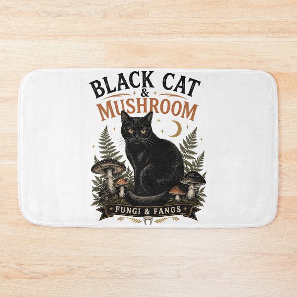 Item preview, BLACK CAT & MUSHROOM Fungi & Fangs Halloween Vintage Screen Print designed and sold by LiviuGligoros.