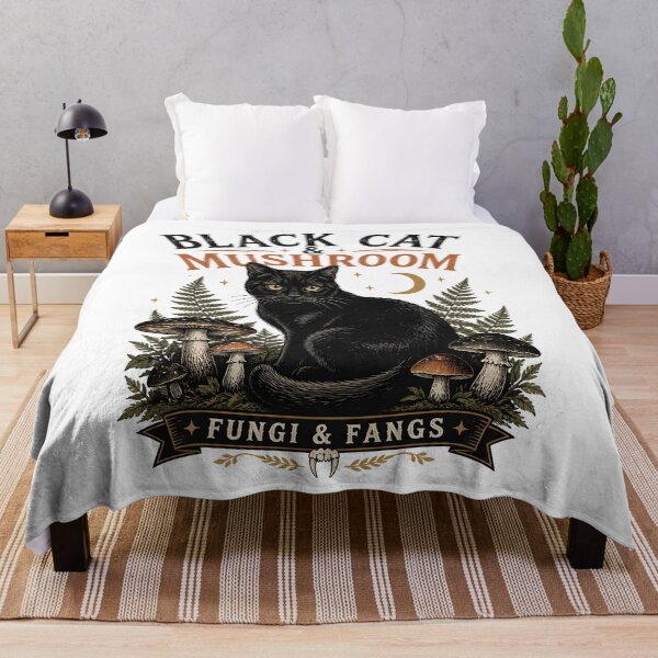 Item preview, BLACK CAT & MUSHROOM Fungi & Fangs Halloween Vintage Screen Print designed and sold by LiviuGligoros.