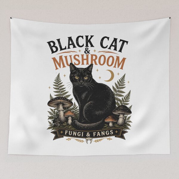 Item preview, BLACK CAT & MUSHROOM Fungi & Fangs Halloween Vintage Screen Print designed and sold by LiviuGligoros.