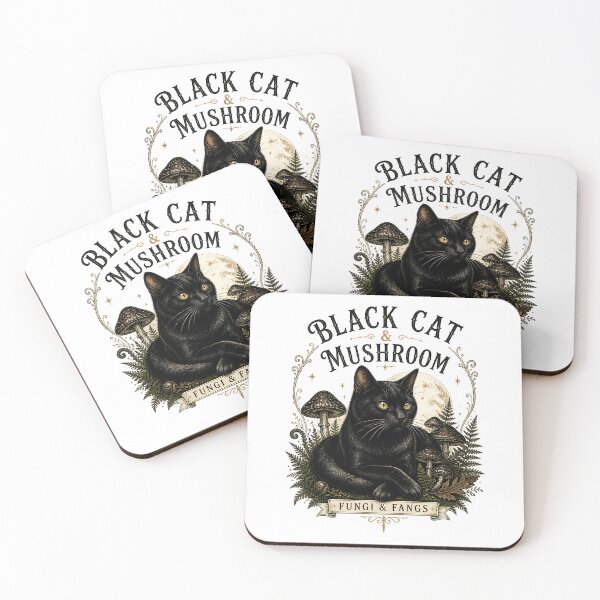 Item preview, BLACK CAT & MUSHROOM Fungi & Fangs Halloween Gothic Engraving designed and sold by LiviuGligoros.