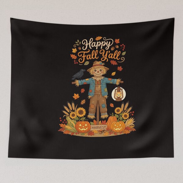 Item preview, Happy Fall Y’all Scarecrow with Pumpkins and Harvest Autumn designed and sold by w66aboo.