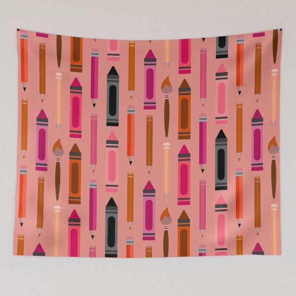 Item preview, Art Class Essentials – Retro Crayons, Pencils & Brushes Pattern | Red designed and sold by Frohyou.