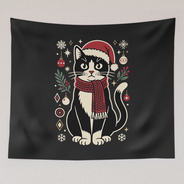 Item preview, Black Cat Santa Hat Red Scarf Ugly Christmas Sweater designed and sold by alenaz.