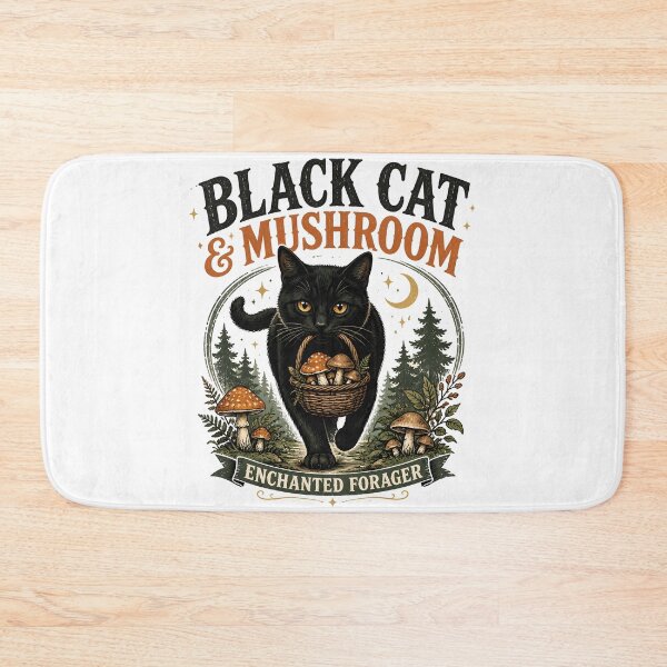 Item preview, BLACK CAT & MUSHROOM Enchanted Forager Halloween Vintage Screen Print designed and sold by LiviuGligoros.