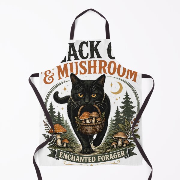 Item preview, BLACK CAT & MUSHROOM Enchanted Forager Halloween Vintage Screen Print designed and sold by LiviuGligoros.