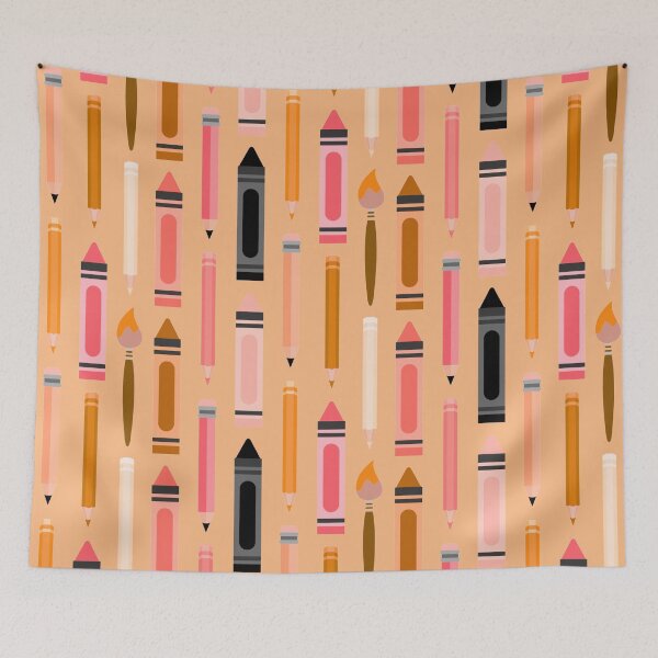 Item preview, Art Class Essentials – Retro Crayons, Pencils & Brushes Pattern | Orange designed and sold by Frohyou.