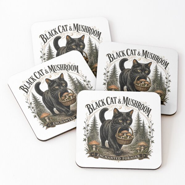 Item preview, BLACK CAT & MUSHROOM Enchanted Forager Halloween Gothic Engraving designed and sold by LiviuGligoros.