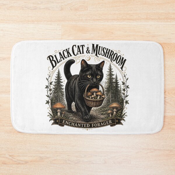 Item preview, BLACK CAT & MUSHROOM Enchanted Forager Halloween Gothic Engraving designed and sold by LiviuGligoros.
