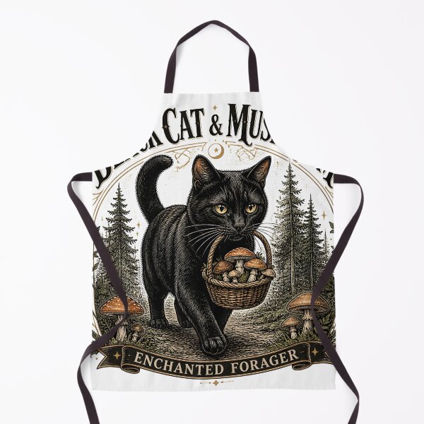 Item preview, BLACK CAT & MUSHROOM Enchanted Forager Halloween Gothic Engraving designed and sold by LiviuGligoros.