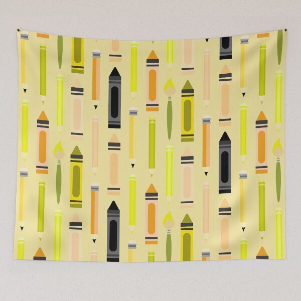 Item preview, Art Class Essentials – Retro Crayons, Pencils & Brushes Pattern | Yellow designed and sold by Frohyou.