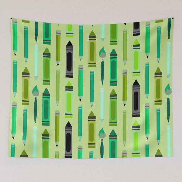 Item preview, Art Class Essentials – Retro Crayons, Pencils & Brushes Pattern | Green designed and sold by Frohyou.