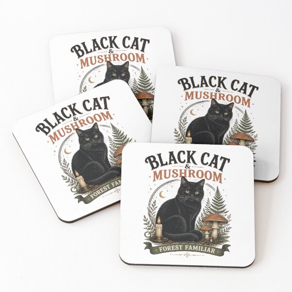 Item preview, BLACK CAT & MUSHROOM Forest Familiar Halloween Vintage Screen Print designed and sold by LiviuGligoros.