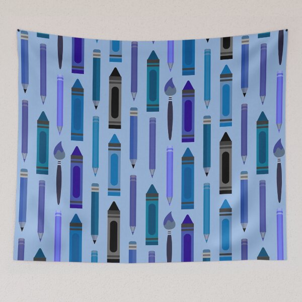 Item preview, Art Class Essentials – Retro Crayons, Pencils & Brushes Pattern | Blue designed and sold by Frohyou.