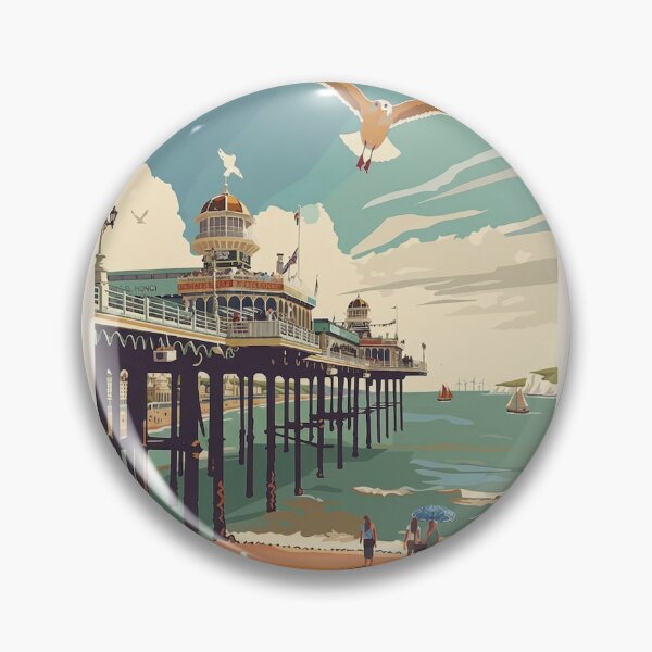 Item preview, Brighton Original Custom Vintage Poster Wall Art Design Gift Pillow Home Soft Furnishing designed and sold by Cool Robot Bro..