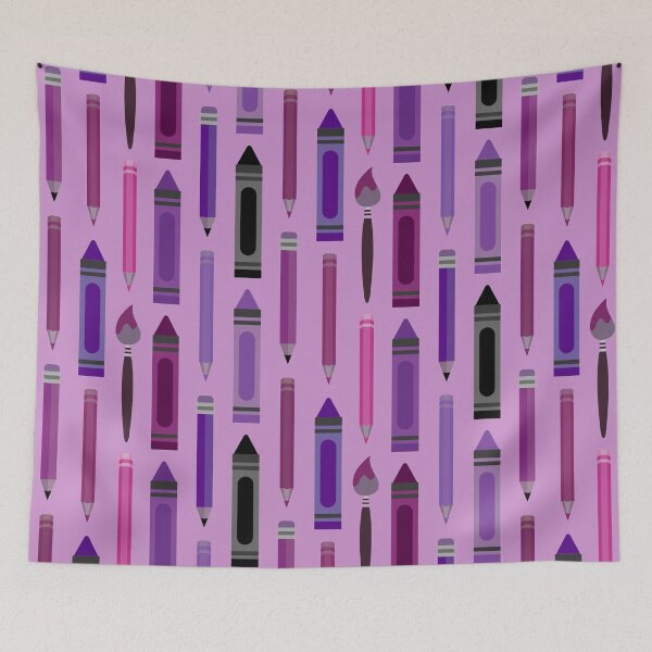 Item preview, Art Class Essentials – Retro Crayons, Pencils & Brushes Pattern | Purple designed and sold by Frohyou.