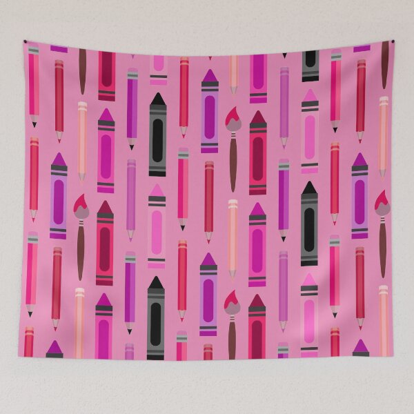Item preview, Art Class Essentials – Retro Crayons, Pencils & Brushes Pattern | Pink designed and sold by Frohyou.